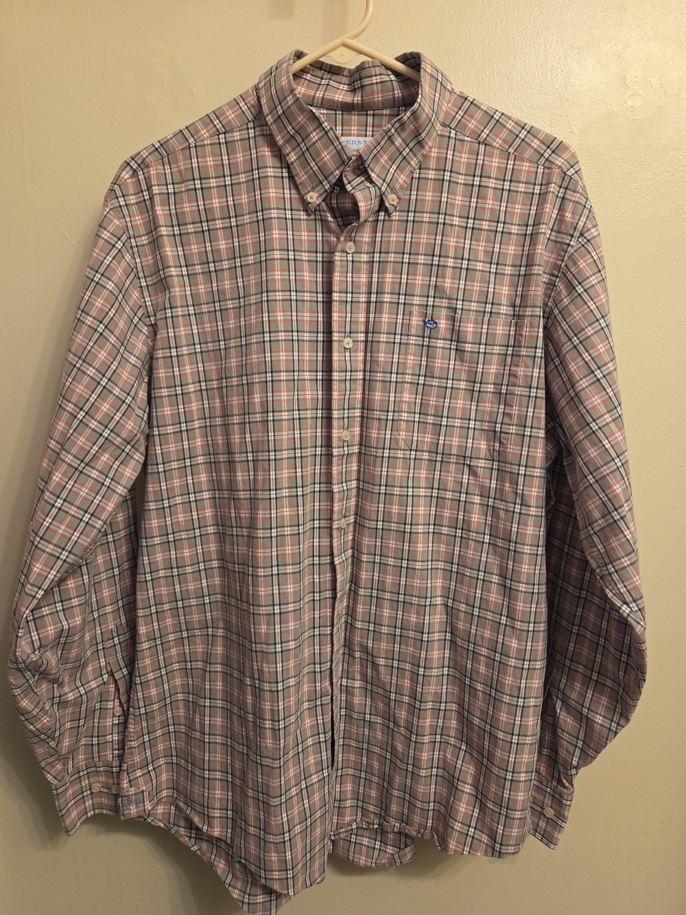 Southern Tide Performance Plaid Shirt Large Gray Pink Classic Fit Cotton Blend